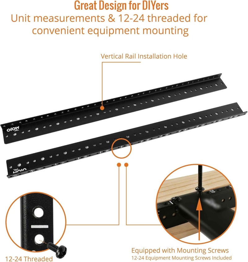 Tecmojo 12U Vertical Server Rack Rail Pair Kit DIY Rack Rails Kit, 12-24 Screws Included to Mount Equipment, Black - Image 4